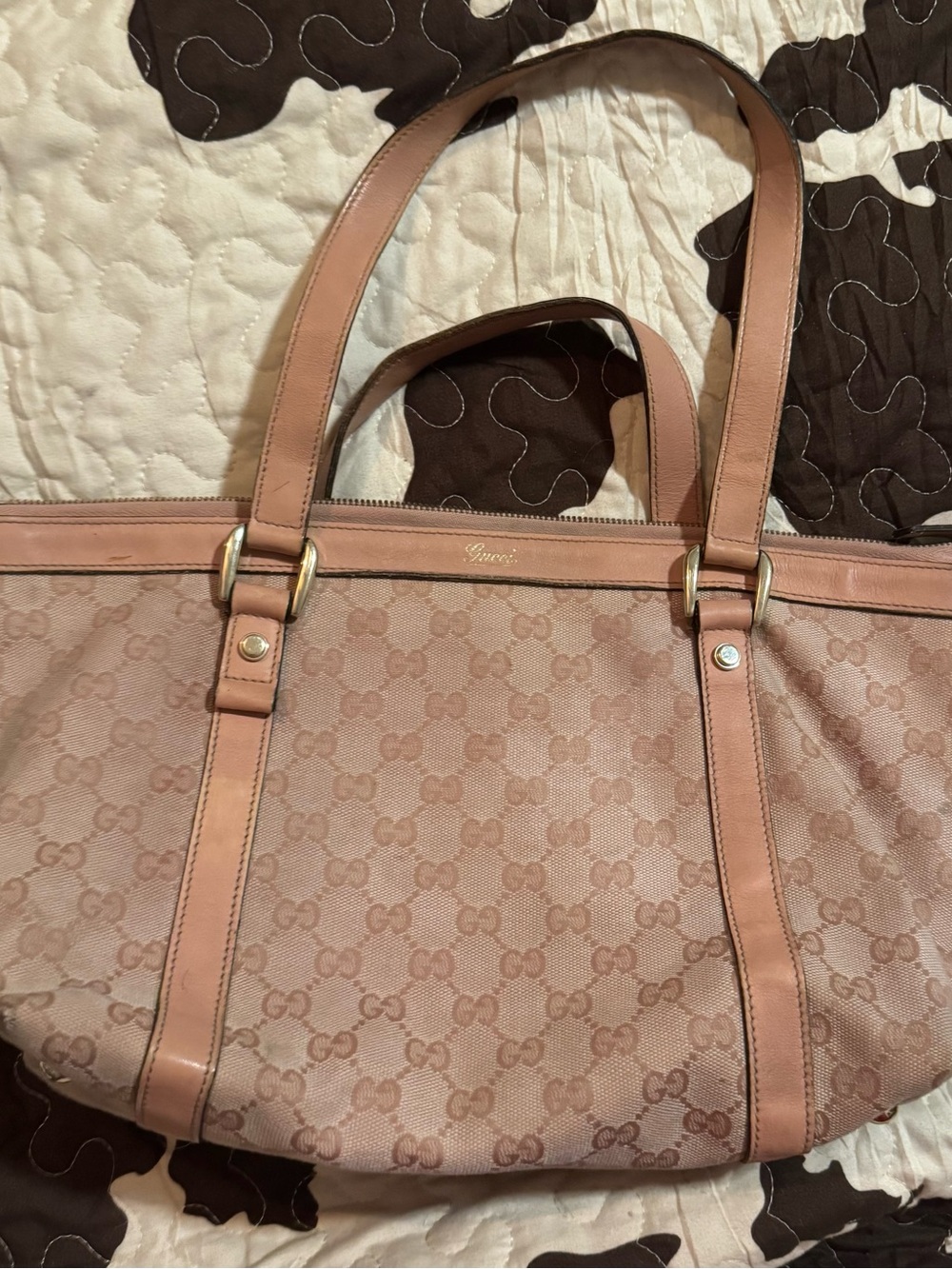 Gucci Crystal Abbey Monogram Canvas Tote with Leather Trim - Picture 1 of 16
